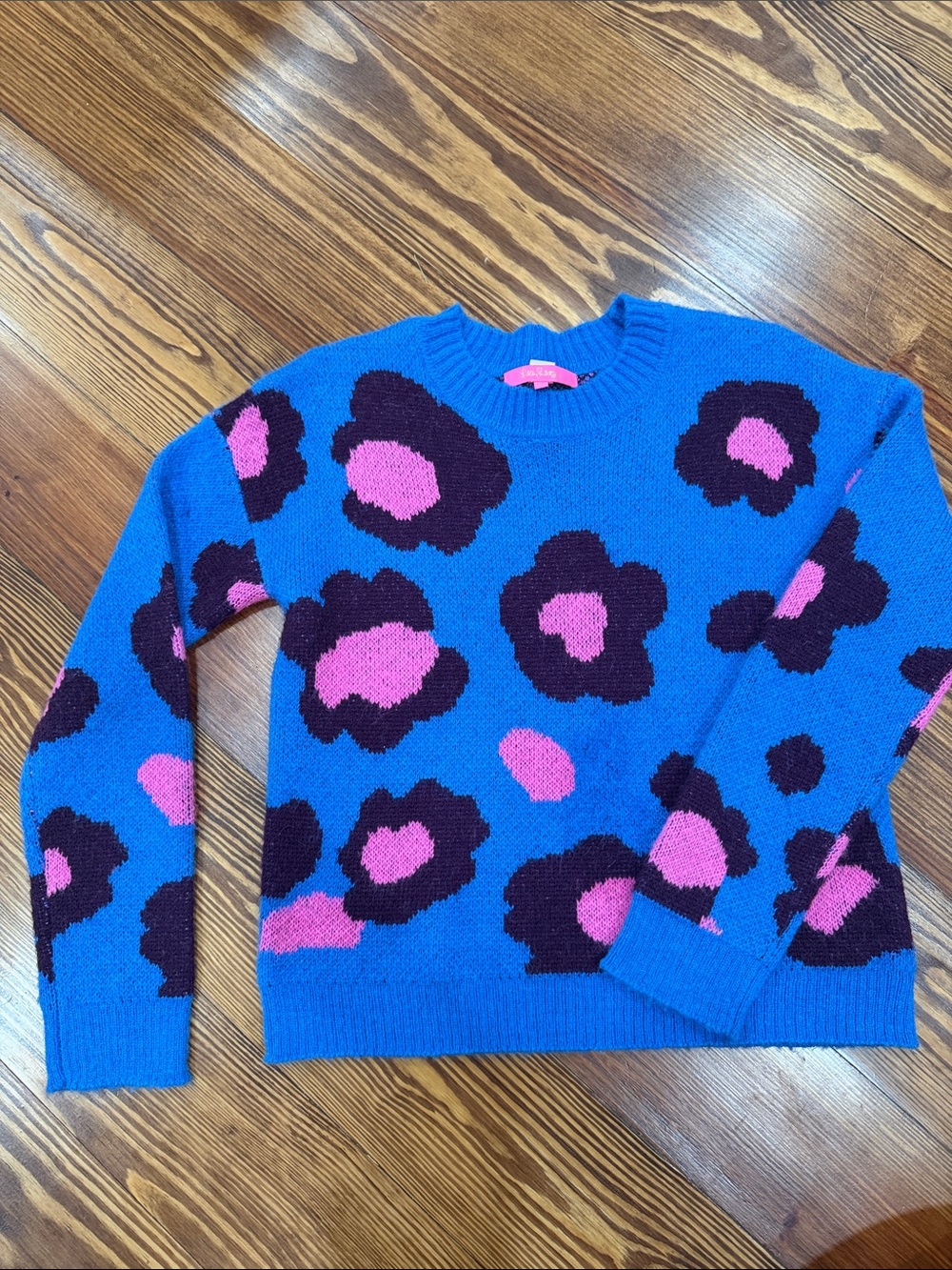 Lilly Pulitzer Bright Blue Crewneck Sweater with Pink and maroon Floral Motif